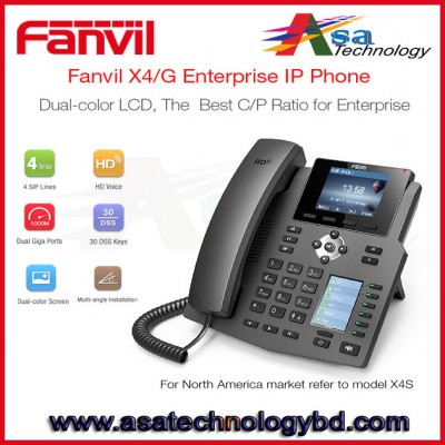 Enterprise Multi Color Ip Phone Screens Gigabit Phone Fanvil X4g PoE 4 Line