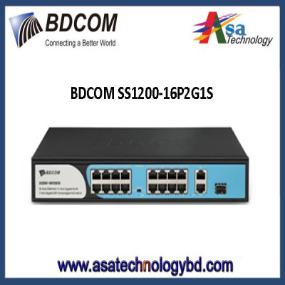 BDCOM S1200-16P2G1S 16-Port Unmanaged PoE Switch, 2-Uplink 1 SFP Port